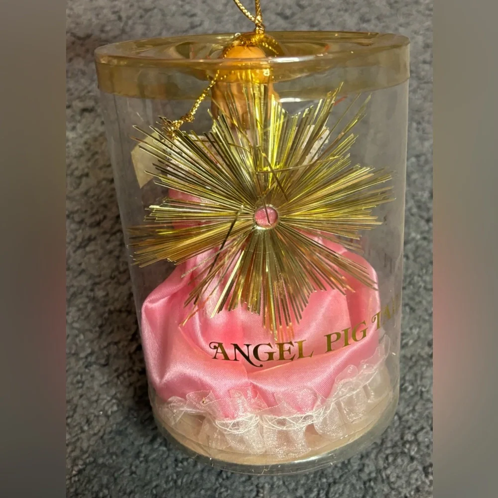 Vintage Victorian Light Up Angel Pig Tail Tree Topper Pink Gold Dress 5”